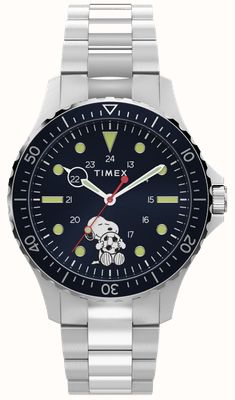 Timex Zegarek X peanuts navi snoopy soccer (41 mm) z ciemnoniebieską tarczą / bransoletą ze stali nierdzewnej TW2Y53900