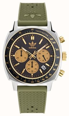Adidas Master Originals z jednym chronografem (44 mm), czarną tarczą i zieloną gumą AOFH23504