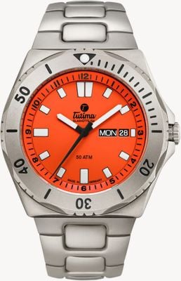 Tutima Glashütte M2 Seven Seas オートマティック（44mm）シグナルオレンジダイアル／チタンブレスレット ウォッチ 6151-08