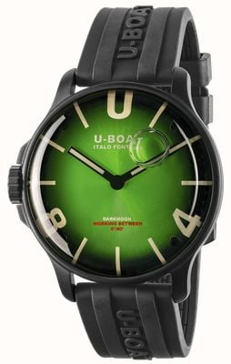 U-Boat Darkmoon pvd (44 mm) mostrador soleil verde nobre / pulseira de borracha vulcanizada preta 8698/D