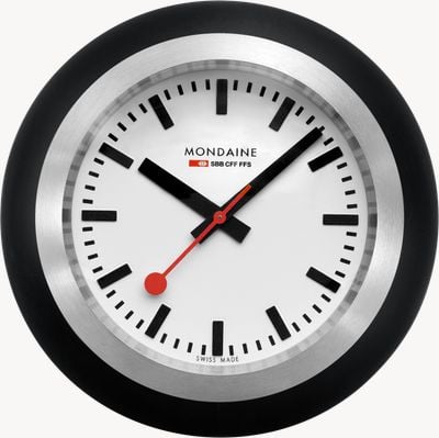 Mondaine Reloj globo (60 mm) con esfera blanca, caja de acero inoxidable y base de silicona negra. A660.30335.16SBO