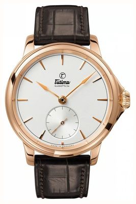 Tutima Glashütte Patria Small-Second Manual Winding (43mm) Finely Silver-Plated Dial / Brown Alligator Leather Strap 6600-02