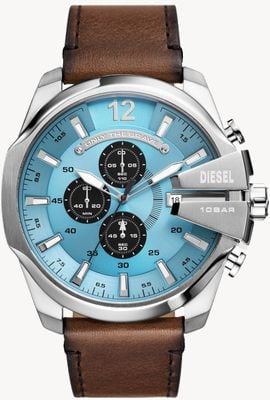 Diesel Men's Mega Chief (51mm) Blue Dial / Brown Leather Strap DZ4657