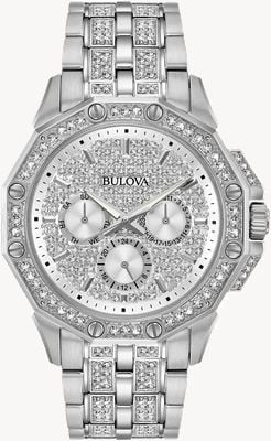 Bulova Herren-Kristall-Octava-Silber-Kristall-Zifferblatt, Kristall-Edelstahlarmband 96C134