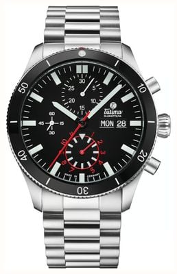 Tutima Glashütte Grand Flieger Airport Cronógrafo Automático (41mm) Mostrador Preto Aveludado / Pulseira em Aço Inoxidável 6407-06