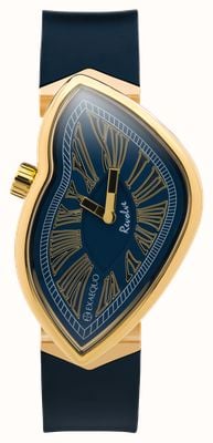 Exaequo Melting Watch Revolve IP żółte złoto "one of 301" (33 mm) niebieska tarcza / czarny silikonowy pasek EX 0032.0004