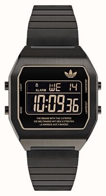 Adidas Mostrador digital digital de dois (36 mm) / pulseira de aço inoxidável preta AOST24059