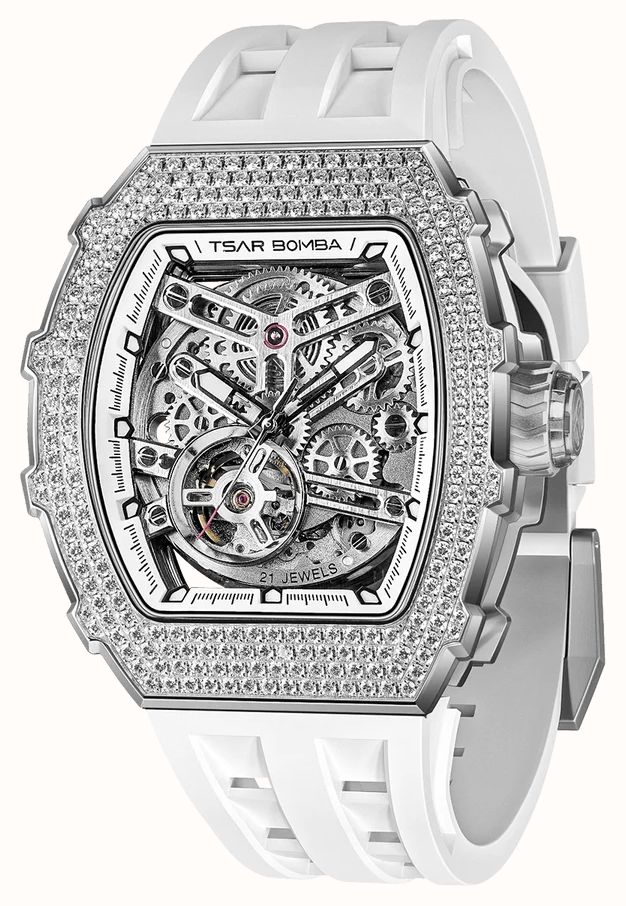 TSAR BOMBA Elemental Series Crystal Automatic (43mm) White Skeleton Dial / White FKM Rubber Strap TB8208D-11 - 备用视图 2