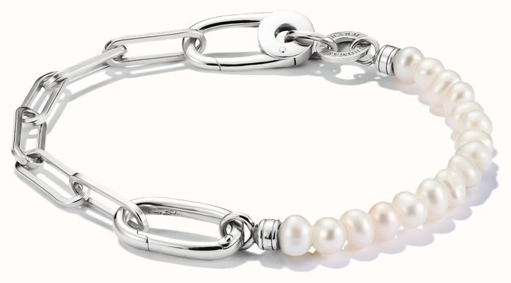 Thomas Sabo Charm Bracelet Paperclip And Pearls With Connect Link Silver C1209-082-14-L17