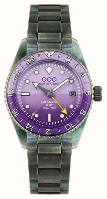 Out Of Order Mostrador automático violeta escuro gmt (40 mm) roxo / pulseira em aço inoxidável ultra desgastado OOO.001-25.LA.BAND