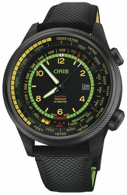 ORIS Zegarek X Bamford, edycja limitowana „Mission Control” (47 mm), czarna tarcza / czarny pasek tekstylny 01 793 7775 8724-SET