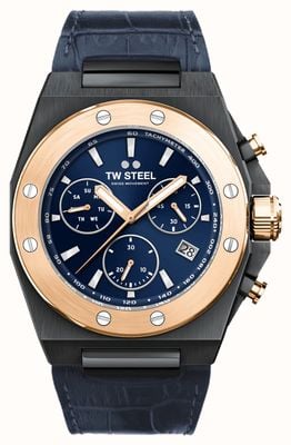 TW Steel Cronografo Ceo Tech (45 mm) quadrante Sunray blu scuro/cinturino in pelle blu CE4086
