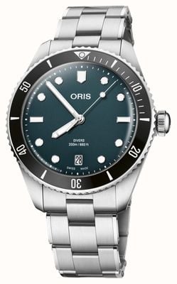 ORIS Duikersdatum automatisch (39mm) blauwe wijzerplaat / roestvrijstalen band + zwarte tropische band 01 733 7795 4055-SET