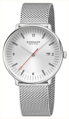 Mondaine Doppio (41 mm) cremefarbenes Zifferblatt / Edelstahl-Mesh-Armband MLE.41210.SM
