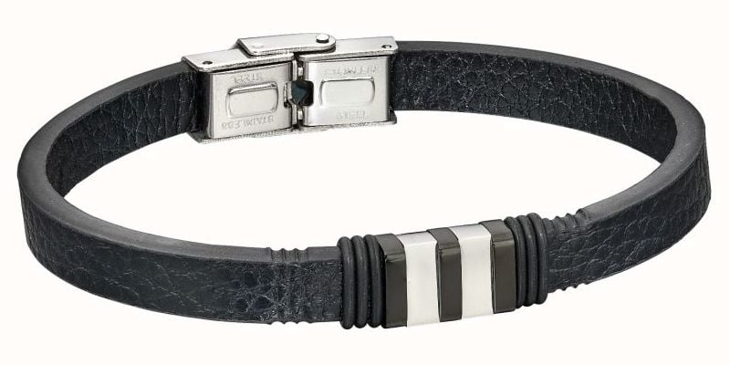 Fred Bennett MEN'S BLACK LEATHER BRACELET 21.5CM B5202