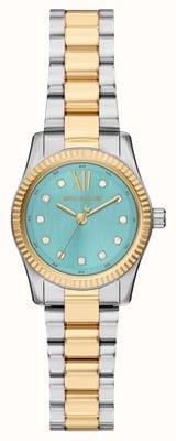 Michael Kors Lexington Petite Crystal (26 mm) com mostrador azul raiado / pulseira bicolor em aço inoxidável MK7579