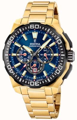 Festina Chrono Bike 2025 (45.5mm) Blue Dial / Gold PVD Stainless Steel Bracelet F20727/1