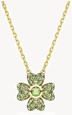 Swarovski Idyllia Clover Pendant Necklace Gold Tone Plated Green Crystals 5671144