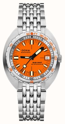 DOXA Sub 200t professionale (39 mm) quadrante iconico arancione / bracciale in acciaio inossidabile a grana di riso 804.10.351.10