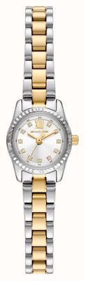 Michael Kors Lexington Kristall (30 mm), silbernes Zifferblatt / zweifarbiges Edelstahlarmband MK4903