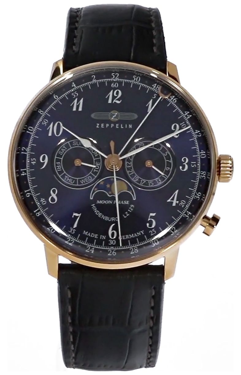Zeppelin Lz 129 hindenburg phase de lune (40 mm) cadran bleu montre