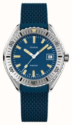 DOXA Mostrador icônico azul escuro caribenho (42 mm) abaixo de 200 / pulseira de borracha azul escura FKM 796.10.201.32