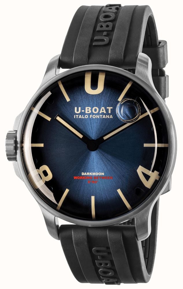 U Boat Darkmoon SS 44mm Imperial Blue Soleil Dial Black Vulcanised Rubber Strap 8704 D First Class Watches CAN