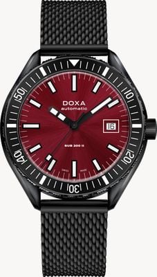 DOXA SUB 200 II Redcoral (44mm) Red Sunray Dial / Black DLC Stainless Steel Mesh Bracelet Watch 795.70.161.15