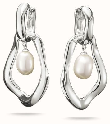 Thomas Sabo Silver Hoop Earrings With Freshwater Pearls Natural Beauty H2321-082-14