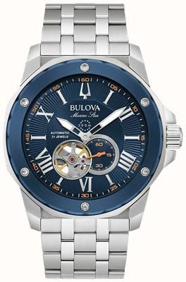 Bulova Estrela marinha masculina | automático | mostrador azul | pulseira de aço inoxidável 98A302