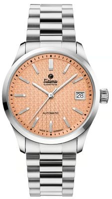 Tutima Glashütte Orologio Sky automatico (34 mm) con quadrante color pesca fuzz e bracciale in acciaio inossidabile 6705-04