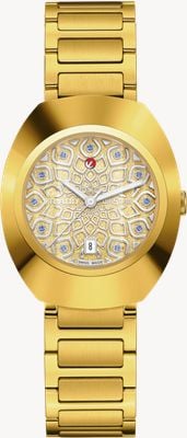 RADO Diastar origineel automatisch (30mm) gouden wijzerplaat / geelgouden pvd roestvrijstalen band R12171643