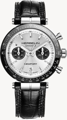 Herbelin Newport Héritage (42mm) Silver Bicompax Dial / Black Leather Strap 256ACN42