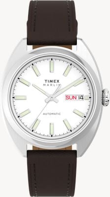 Timex Marlin Draper Day/Date Automatic (37mm) White Dial / LWG Brown Leather Strap TW2Y65200