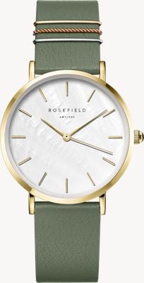 Rosefield ウエストビレッジ（33mm）ホワイトマザーオブパール文字盤/グリーンレザーストラップ WFGG-W85