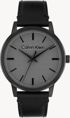 Calvin Klein Ck linked (41 mm) quadrante grigio testurizzato / cinturino in pelle nera 25200504