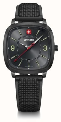 Wenger Reloj deportivo vintage para hombre (37 mm) con esfera negra y correa de silicona negra 01.1921.113