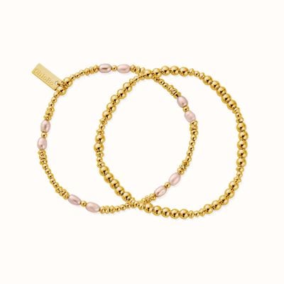 ChloBo Pink Pearl Bracelet Set of 2 - 18ct Gold Plated GBSETPP