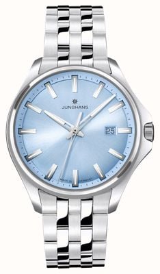 Junghans Часы Meister s quartz 35 (35 мм) с циферблатом ледяного цвета с узором «солнечные лучи» / браслет из нержавеющей стали 47/4531.44