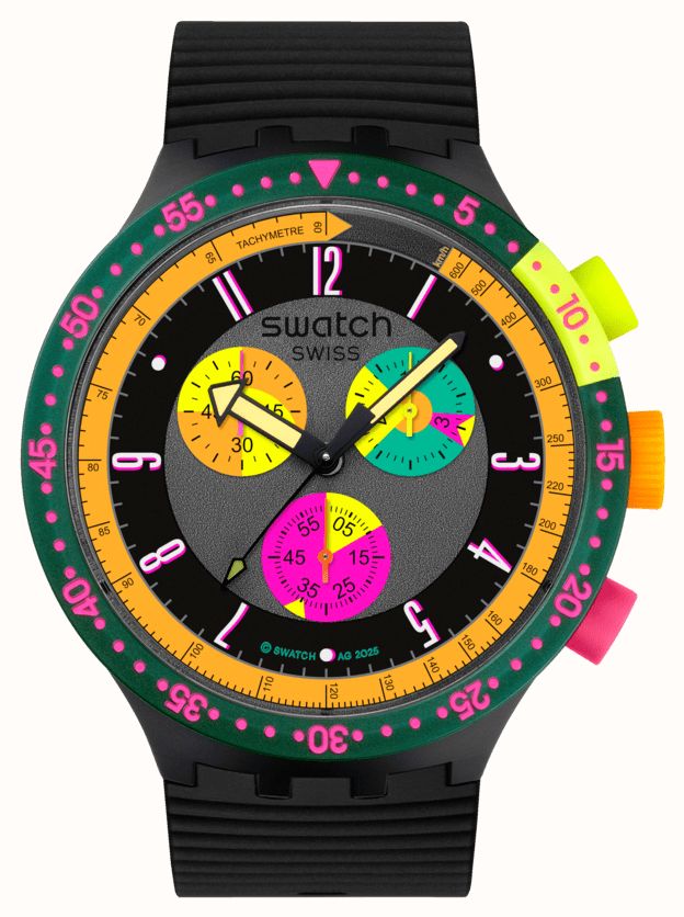 Swatch NEON SEPPIA (47mm) Black Dial / Black Silicone Strap