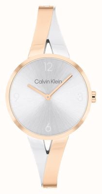 Calvin Klein Vrolijke (30 mm) zilveren wijzerplaat / tweekleurige roestvrijstalen armband voor dames 25100028