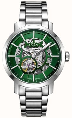 Rotary Men's Greenwich | Automatic Skeleton | Green Dial | Stainless Steel GB05350/24