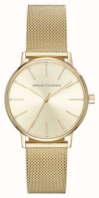 Armani Exchange Dames | gouden wijzerplaat | gouden roestvrijstalen mesh armband AX5536