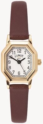 Limit Bracelet femme en cuir marron | boitier plaqué or | cadran blanc 60121