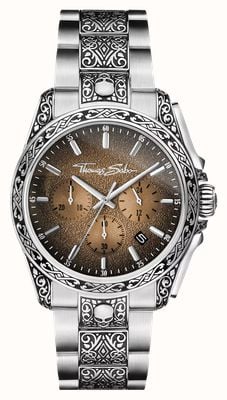 Thomas Sabo Rebel at heart chrono (41mm) beige wijzerplaat met textuur / gegraveerde roestvrijstalen armband WA0446-201-205-41