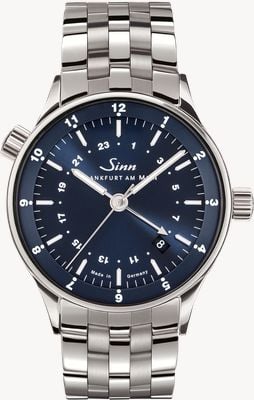 Sinn 6060 b frankfurt financial district world timer (38,5mm) blaues Zifferblatt / Stahlarmband & Lederarmband Uhr 6060.013