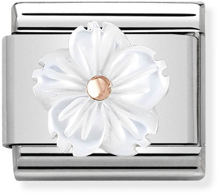 Nomination Composable Classic STONE SYMBOLS In Stainless Steel And 9k Rose Gold Flower In WHITE MOTHER OF PEAR 430510/02