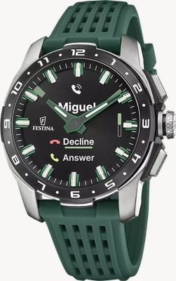 Festina Смарт-часы Connected Full D Hybrid (44 мм) с цифровым дисплеем и зеленым силиконовым ремешком. F23305/1