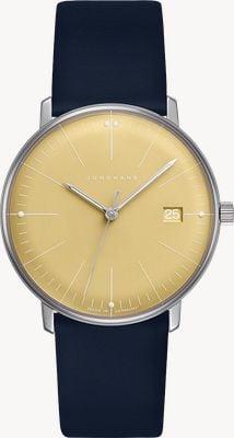 Junghans マックスビル ダメン クォーツ (32.7mm) イエロー文字盤 / ブラックレザーストラップ 47/4553.02