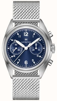 Hamilton Pilot Pioneer Mechanical Chronograph (40mm) Blue Sunray Dial / Stainless Steel Mesh Bracelet H76409140